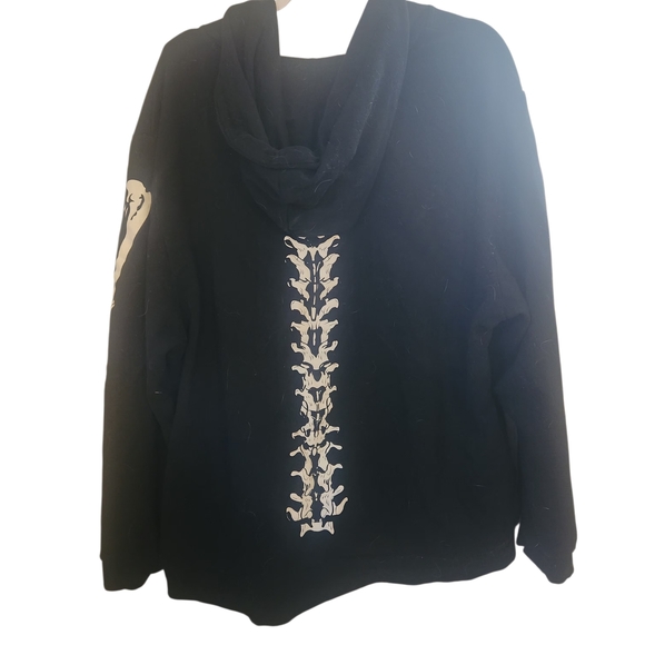 Black Skeleton Print Zip-Up Hoodie | Gothic / Emo Style - Picture 2 of 4